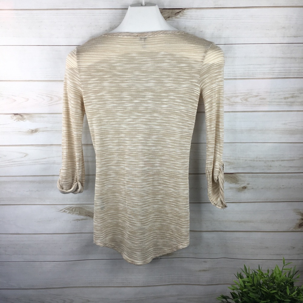 Anthropologie Splendid Tan Knit Blouse 3/4 Slv Top - Picture 2 of 8